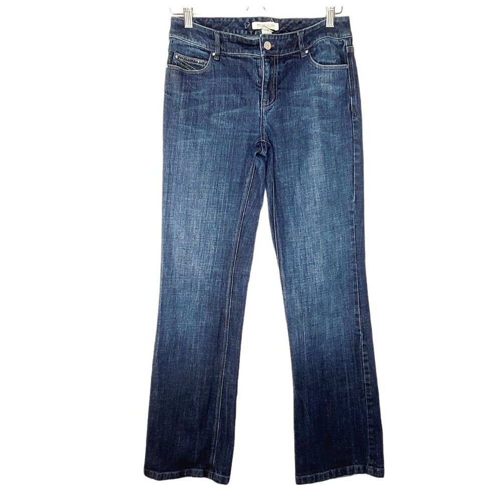 White House Black Market Jeans Size 6 Women Blue Bootcut Blanc Rhinestone Casual